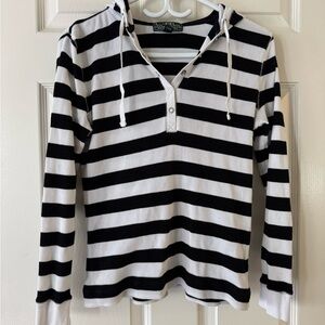 Ralph Lauren Women’s Black White Striped Lightweight Hoodie Size S Casual